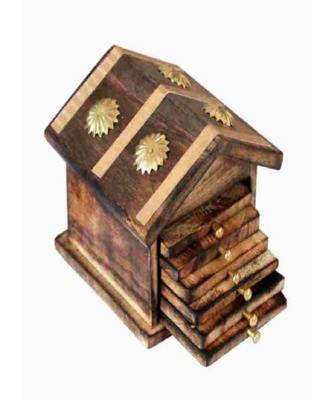 Wooden & Brass Antique Hut Shape Coaster Set Home Decor Gift Item 1