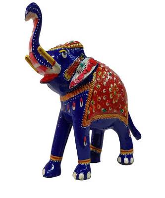 Antique Metal Handmade Big Meenakari Trunk Up Elephant Showpiece 1