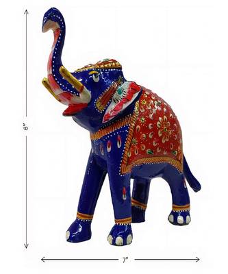 Antique Metal Handmade Big Meenakari Trunk Up Elephant Showpiece 2