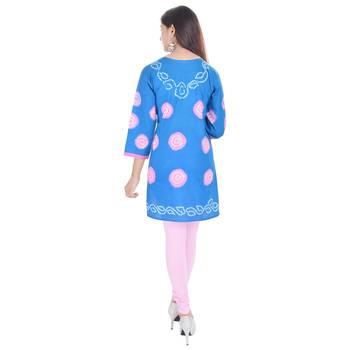 Blue Cotton Bandhej Design Kurti 2