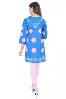Blue Cotton Bandhej Design Kurti