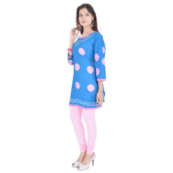 Blue Cotton Bandhej Design Kurti 4