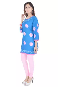 Blue Cotton Bandhej Design Kurti
