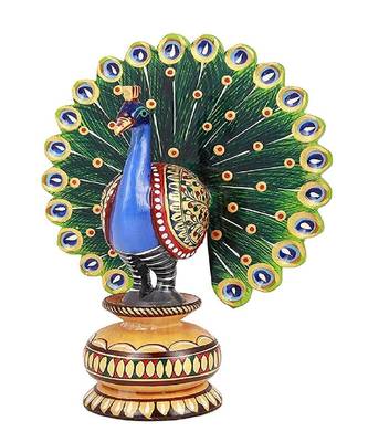 Wood Dancing Peacock Figurine Painting Craft for Home Decor 1