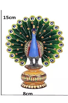 Wood Dancing Peacock Figurine Painting Craft for Home Decor