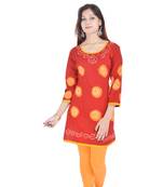 Red Cotton Bandhej Design Kurti