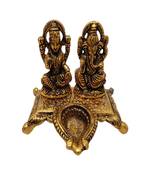 Laxmi Ganesha Aluminium Idol Decorative Platter with Diya Antique Showpiece