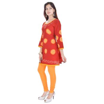 Red Cotton Bandhej Design Kurti 3