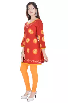 Red Cotton Bandhej Design Kurti