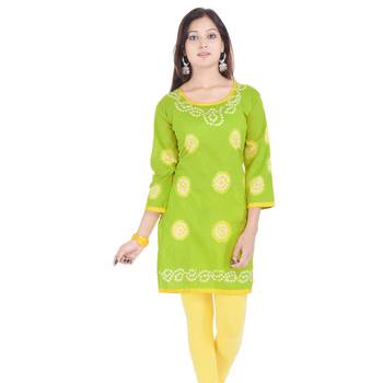 Green Cotton Bandhej Design Kurti 2