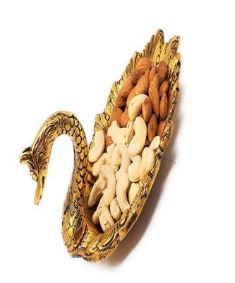 Gold Plated Metal Handicraft Duck Style DryFruit Supari Chocolate Serving Tray 4