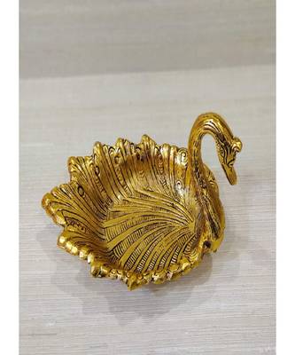 Gold Plated Metal Handicraft Duck Style DryFruit Supari Chocolate Serving Tray 5