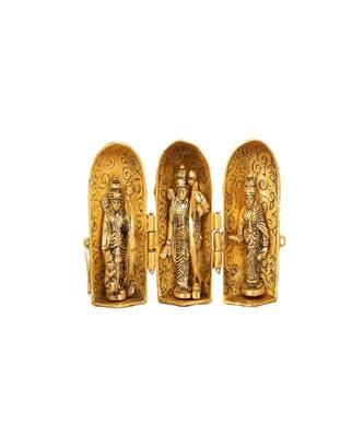 Gold Plated Metal Hindu God Lord Ram Darbar in A Folding Round Box 1