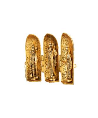 Gold Plated Metal Hindu God Lord Ram Darbar in A Folding Round Box 2
