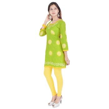 Green Cotton Bandhej Design Kurti 3