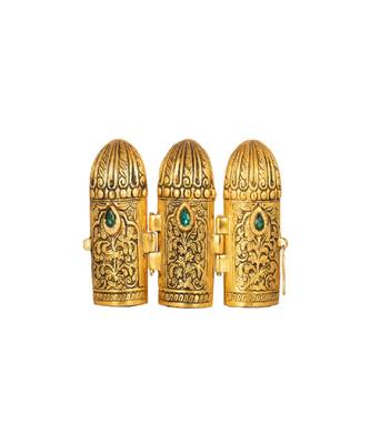 Gold Plated Metal Hindu God Lord Ram Darbar in A Folding Round Box 3