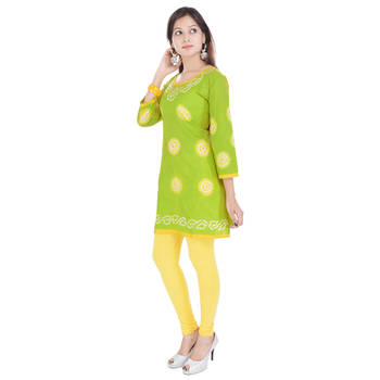 Green Cotton Bandhej Design Kurti 1