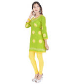 Green Cotton Bandhej Design Kurti
