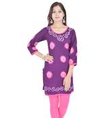 Purple Cotton Bandhej Design Kurti