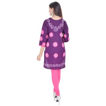 Purple Cotton Bandhej Design Kurti 2