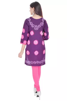 Purple Cotton Bandhej Design Kurti