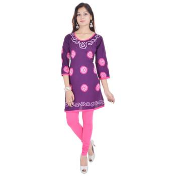 Purple Cotton Bandhej Design Kurti 3