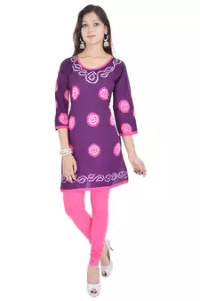 Purple Cotton Bandhej Design Kurti