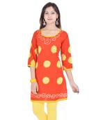 Orange Cotton Bandhej Design Kurti