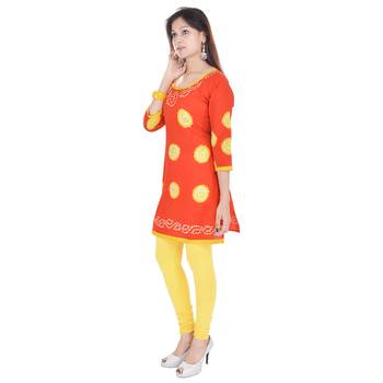 Orange Cotton Bandhej Design Kurti 3