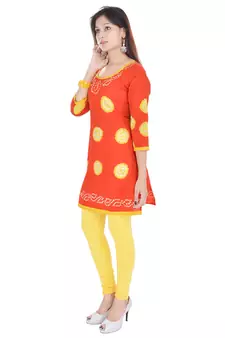 Orange Cotton Bandhej Design Kurti