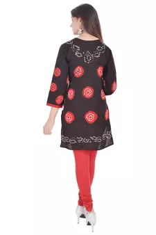 Black Cotton Bandhej Design Kurti