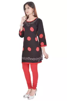 Black Cotton Bandhej Design Kurti