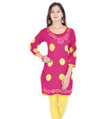 Pink Cotton Bandhej Design Kurti