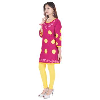Pink Cotton Bandhej Design Kurti 4