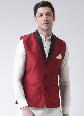 DEYANN Red Color Solid Nehru Jacket 1