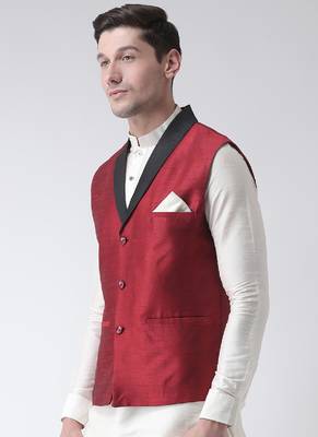 DEYANN Red Color Solid Nehru Jacket 2