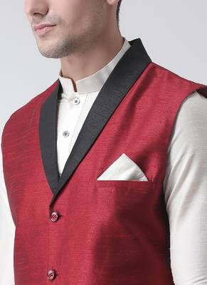 DEYANN Red Color Solid Nehru Jacket 4