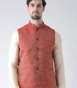 DEYANN Red Color Woven Design Nehru Jacket