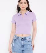 BLANCD Women's Lavender Polyester Solid Half Sleeve Tank Top