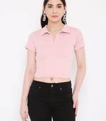 BLANCD Women's Pink Polyester Solid Half Sleeve Tank Top