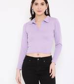 BLANCD Women's Lavender Polyester Solid Full Sleeve Tank Top