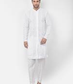 DEYANN Embroidered Chikankari White Color Kurta with White Color Trouser Set