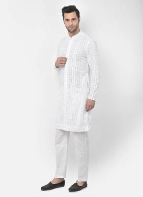 DEYANN Embroidered Chikankari White Color Kurta with White Color Trouser Set 2