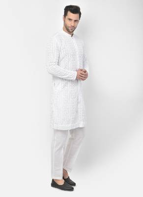 DEYANN Embroidered Chikankari White Color Kurta with White Color Trouser Set 3