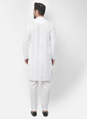 DEYANN Embroidered Chikankari White Color Kurta with White Color Trouser Set 4