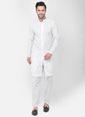 DEYANN Embroidered Chikankari White Color Kurta with White Color Trouser Set 1