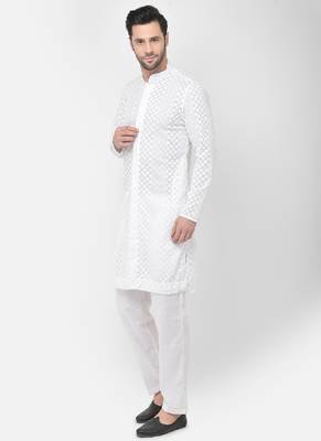 DEYANN Embroidered Chikankari White Color Kurta with White Color Trouser Set 2