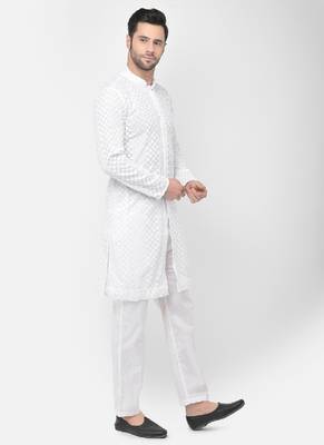 DEYANN Embroidered Chikankari White Color Kurta with White Color Trouser Set 3