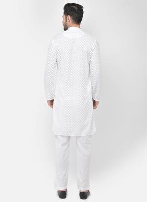 DEYANN Embroidered Chikankari White Color Kurta with White Color Trouser Set 4