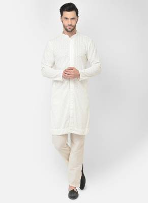 DEYANN Embroidered Chikankari white Color Kurta with white Color Trouser Set 1